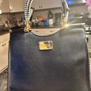Bebe Black Textured Leather Shoulder Bag
